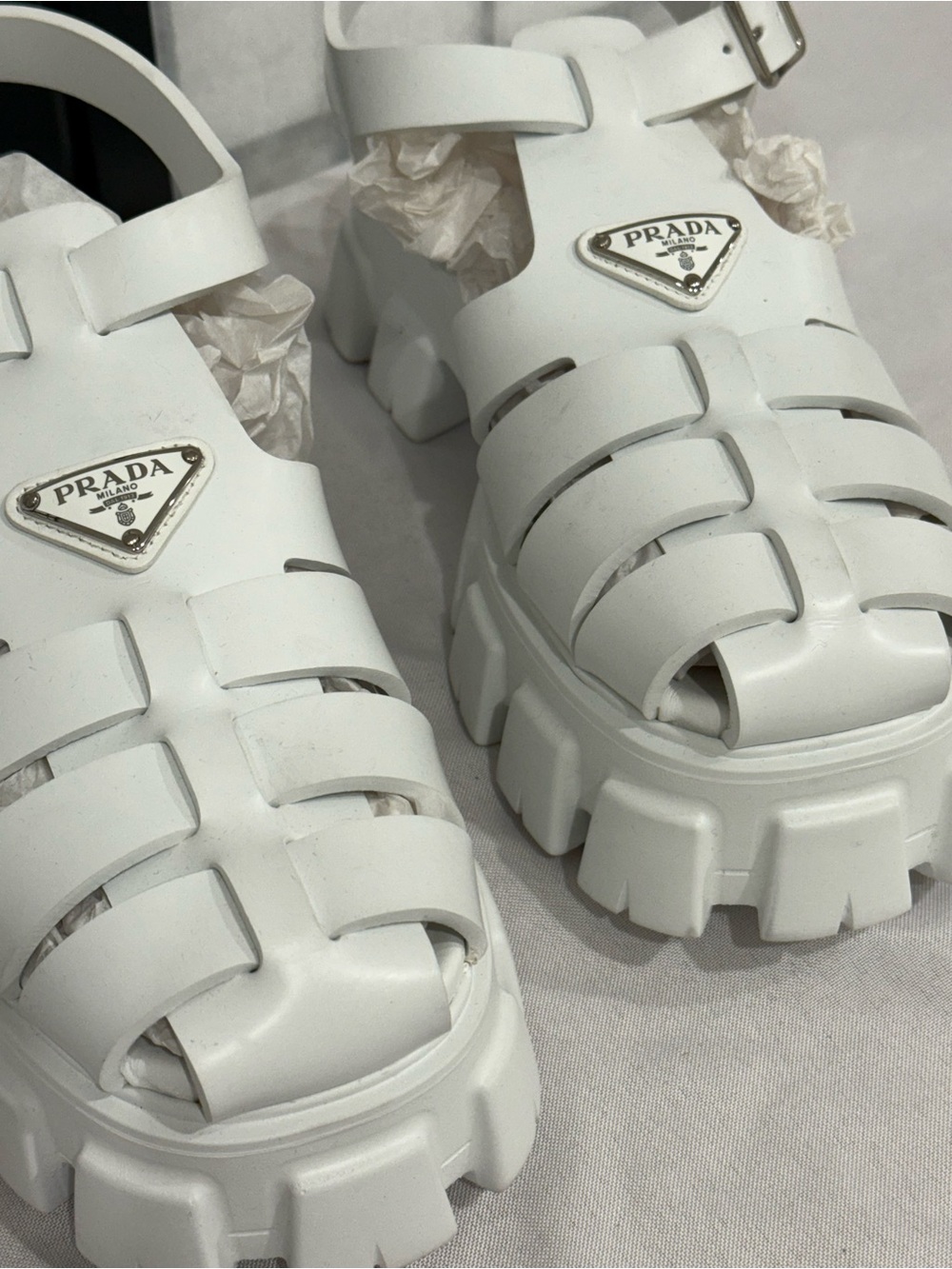 Prada Monolith White Rubber Fisherman Sandals Chunky Lug Sole Platform Shoes - Picture 6 of 11